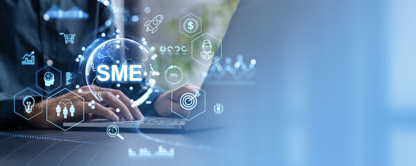 Poster - Business Technology Concept with Digital Interface and SME Focus.