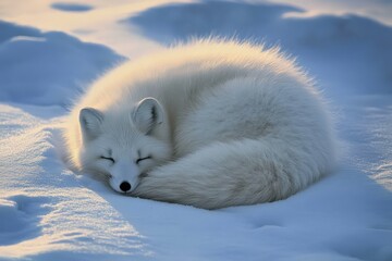 Wall Mural - arctic tundra. closeup of white arctic fox walking in snowy winter landscape