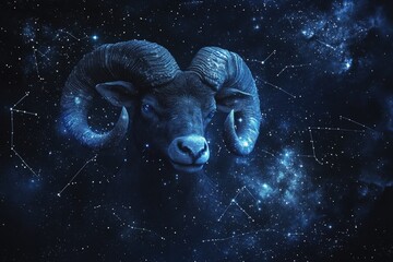 Wall Mural - aries zodiac sign. abstract night sky with beautiful constellations background