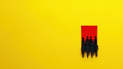 Wall Mural - a crowd of abstract human figures trying to pass through a small door, a bottleneck in human resourc