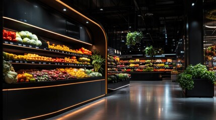 Vibrant Produce Aisle in Modern Supermarket