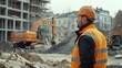 © Nany - A construction worker dealing with a disturbance at a building site, emphasizing challenges and problem-solving