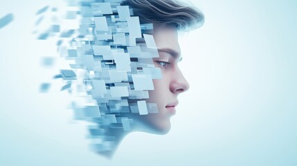 Poster - A person with their head submerged in a swirling vortex of data, their face reflecting the transition between the real and digital worlds.