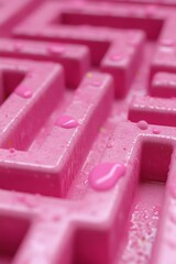Poster - A vibrant pink maze features glossy droplets resting on its walls, highlighting a playful and intricate design that invites exploration and curiosity