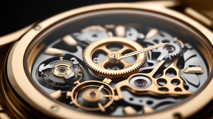 Poster - Close-up view of a luxury mechanical watch with visible intricate gears and components in a gold casing.