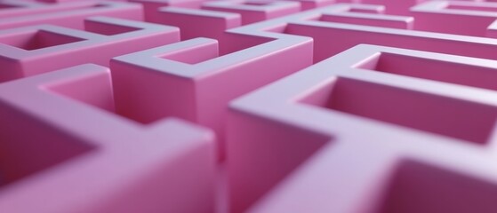 Poster - The image showcases a close-up view of a playful maze made of pink geometric shapes, highlighting intricate patterns creating a fun and engaging visual experience