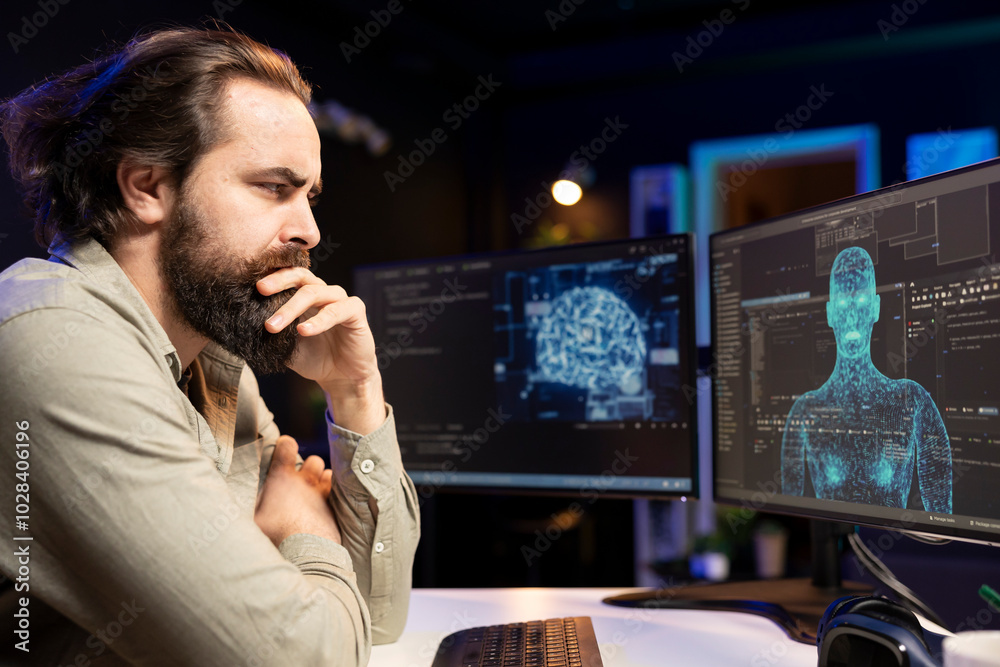 Artificial intelligence entity with anthropomorphic body escaping ...