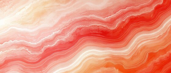 Poster - Soft waves of red and white swirl together, creating an abstract design reminiscent of marble. The flowing gradients evoke a serene and warm atmosphere