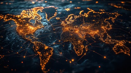 Poster - A world map with illuminated nodes and connecting lines, showcasing the global reach and connectivity of digital businesses