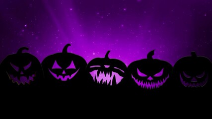 Wall Mural - howling jack o lanterns purple night 8k loop features five silhouetted jack o lanterns with changing