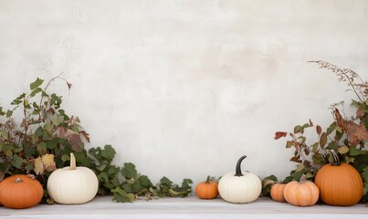 Wall Mural - Autumn themed pumpkin patch scene, Generative AI 