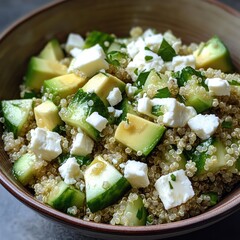 Sticker - Quinoa avocado salad, fresh feta cheese cubes, parsley garnish, healthy greens bowl