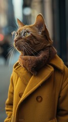 Poster - A cat wearing a coat and glasses. AI.