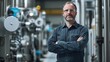 © Oulaphone - A confident worker stands with crossed arms in an industrial setting, surrounded by machinery and stainless steel equipment.