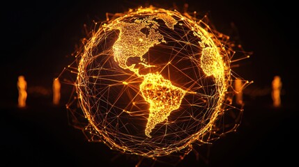 Poster - global economic lifeline: a vast globe with crisscrossing lifelines in the form of glowing ropes bei