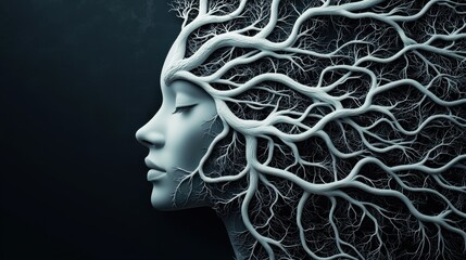 Wall Mural - Growing Roots of Connection: Tree roots that spread across a network of faces, each face symbolizing a person in a community. The roots represent relationships growing stronger with each connection