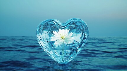 Wall Mural - melting ice of fear: an ice sculpture in the shape of a heart, frozen by fear and rejection, slowly 