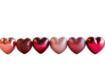 Wall Mural - Red and pink heart-shaped objects on a flat surface, white background. PNG transparent.