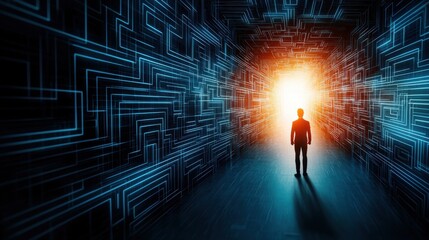 Wall Mural - navigating the maze of sales: a figure navigating through a maze with walls made of sales graphs and