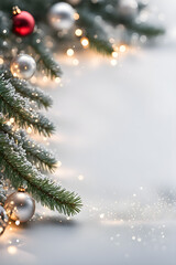 Wall Mural - christmas background with fir branches snow and lights