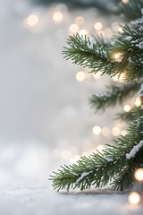Wall Mural - christmas background with fir branches snow and lights