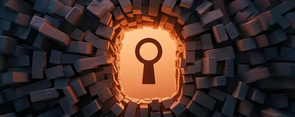 A giant keyhole in the center of a vast matrix of digital data, with tiny padlocks locking and unlocking as information flows in