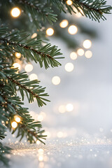 Wall Mural - christmas background with fir branches snow and lights
