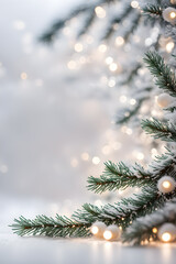 Wall Mural - christmas background with fir branches snow and lights