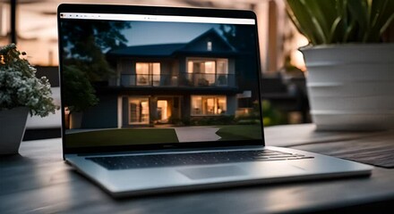 Real estate website for selling houses on the laptop.