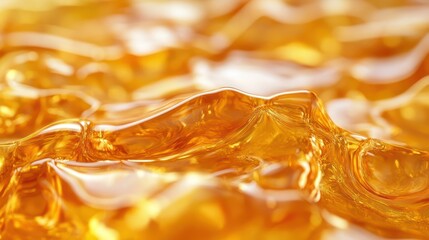 Close-up macro shot of golden liquid with a smooth, glossy surface and abstract patterns.