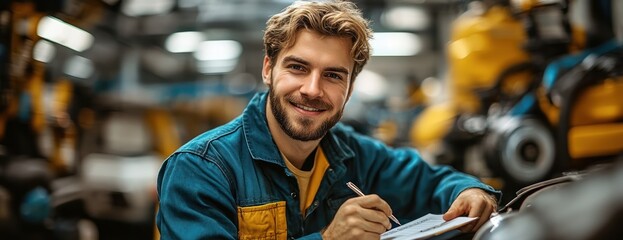 Smiling Mechanic Working On Engine