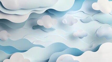 Sticker - Paper cut-out style clouds in shades of blue and white.