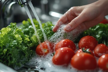 Washing Vegetables in the Kitchen Sink