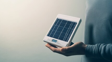 a person holds a compact solar panel, showcasing renewable energy technology for eco-conscious livin