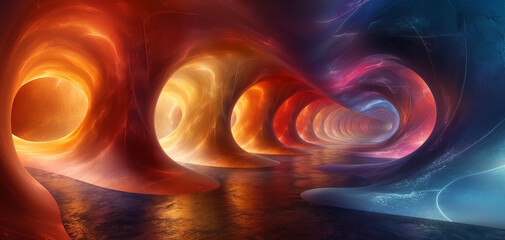 Wall Mural - An enchanting blend of neon abstract landscape background illustrations creates a sense of wonder and awe.