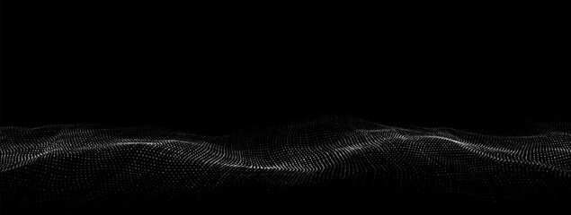 Poster - Wave of particles. Digital wave background concept. Abstract technology background. Big data visualization. Vector illustration.	