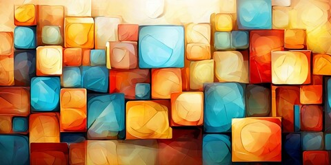 Aufkleber - A colorful wall of blocks with a blue square in the middle
