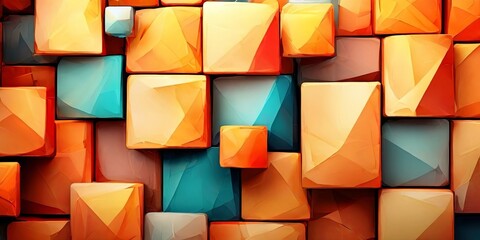 Aufkleber - A colorful wall made of blocks with a blue square in the middle