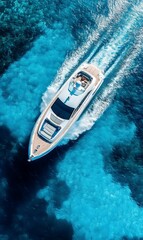 Wall Mural - Luxury yacht speeding through turquoise water.