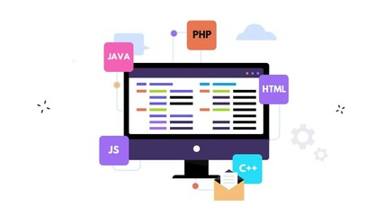 Web development animation for promotional video. The animation consists of elements and icons that personify web development and web design. It is suitable for creating a dynamic video on this topic.