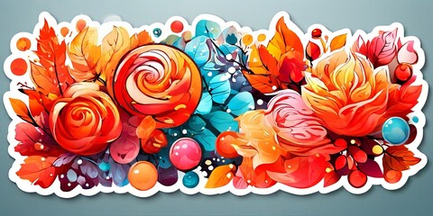 Aufkleber - A colorful sticker with a flowery design and a blue background