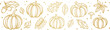 © Kati Moth - Golden pumpkin autumn banner, Thanksgiving or Halloween elegant festive holiday harvest seasonal frame design, decorative vector clip art border, isolated