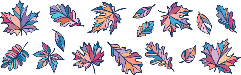 Poster - Colorful leaves clip art, vector autumn leaf collection, decorative multicolored fall design collection vector
