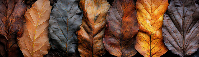 Wall Mural - A row of leaves with different colors and textures