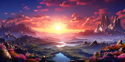 Poster - A beautiful landscape with mountains and a lake
