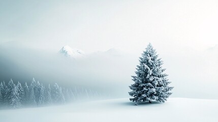 Poster - Heavy snowfall blanketing a mountain landscape, winter weather, cold and serene