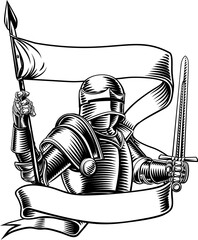 Wall Mural - knight with banner battle flag standard ribbon