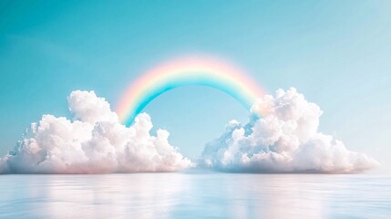Poster - Rainbow arching across a cloudy sky after a rainstorm, colorful weather phenomenon