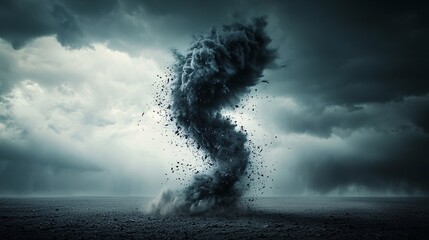 Poster - Tornado forming in an open field, violent weather, swirling wind and dust