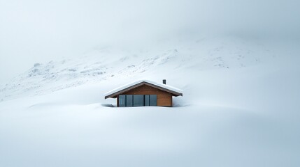 Poster - Snowstorm engulfing a mountain cabin, harsh weather, snow-covered surroundings